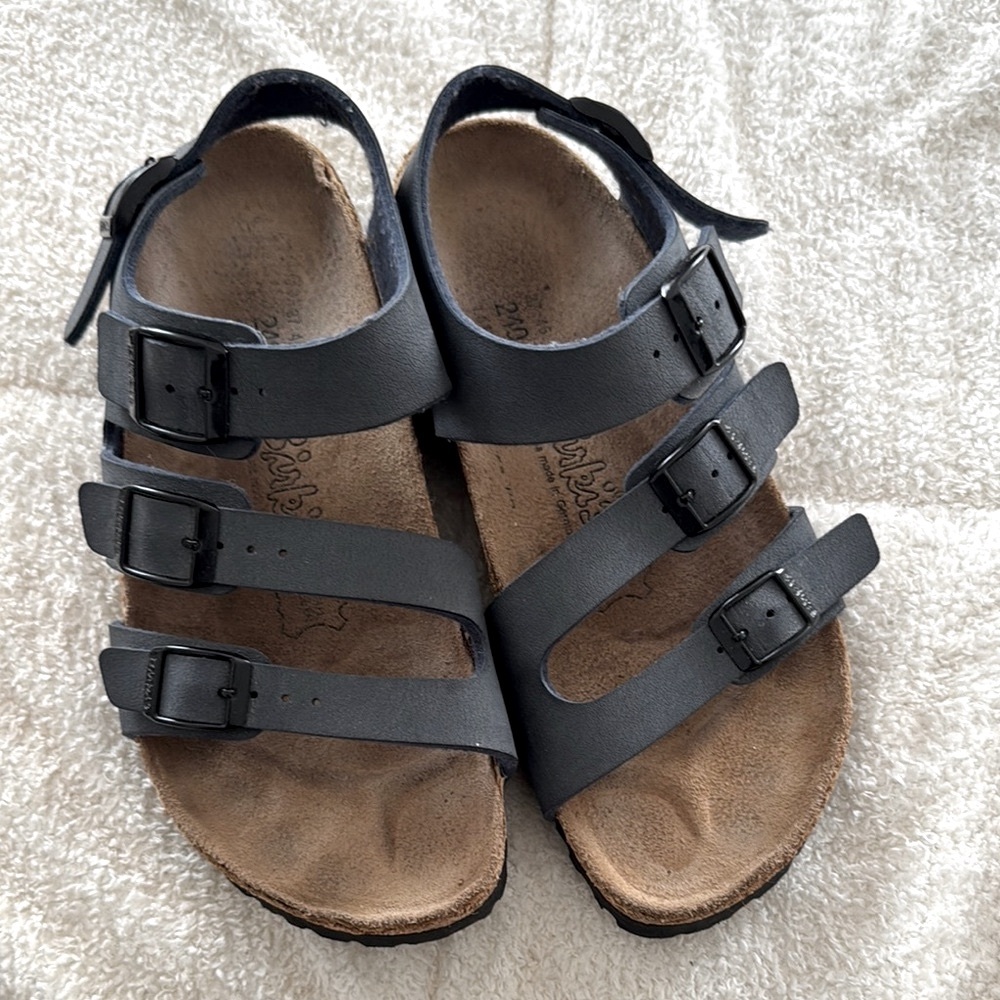 Birkis Birkenstock Ellice Three Strap Slingback Blue leather sandals bohemian